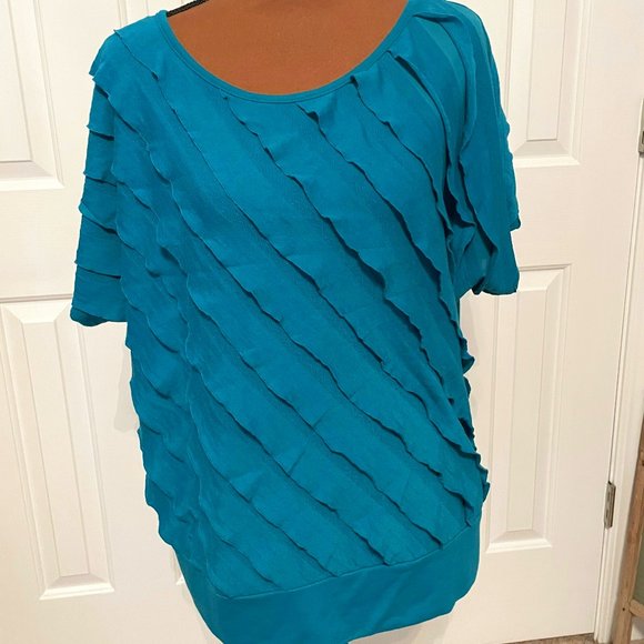 I.N. Studio Woman Short-Sleeved Turquoise Blouse, Size 1X - Picture 1 of 6